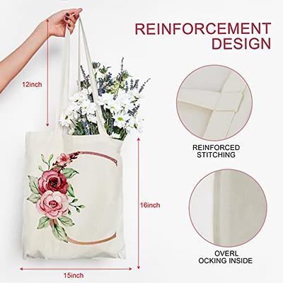 Floral Initial Canvas Tote Bag Customized Wedding Gift 