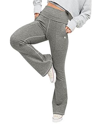 Women's Fold Over Waistband Flare Leggings With Pockets - A New