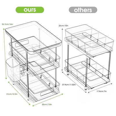 NIHEHAG 2 Tier Clear Under the Sink Organizer-Slide-Out Bathroom Cabinet  Organizer With Hook/Cup/Dividers Acrylic Under Bathroom Sink Organizer and