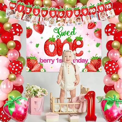 Strawberry Happy Birthday Banner,Berry First Birthday Party  Supplies,Strawberry Baby Shower, Birthday Decor,Strawberry Party Decor  (Strawberry 2pcs)