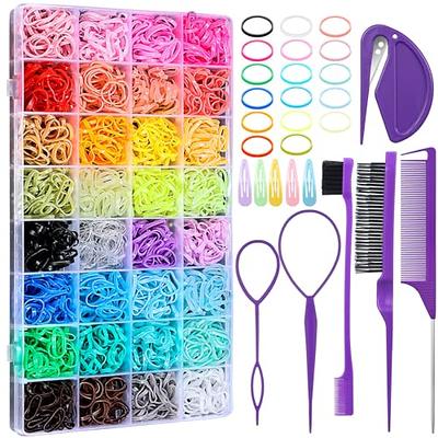 32 Colors Small Hair Rubber Bands with 16 Hair Styling Tools, 2000