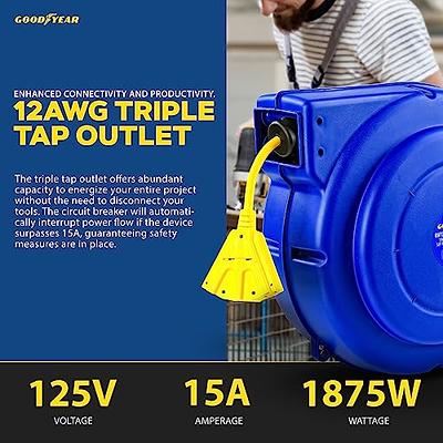 SURAIELEC 12 Gauge Retractable Extension Cord Reel, 50 FT 12 AWG/3C SJTOW  Heavy Duty Power Cord, 3 Outlets Triple Tap, 15 AMP Circuit Breaker,  Ceiling/Wall Mount, UL Listed : : Tools & Home Improvement