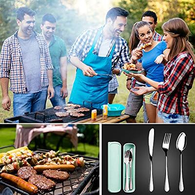 Portable Travel Utensils Set with Case, Stainless Steel Reusable  Silverware for Lunch Camping School Picnic Workplace Travel, Lunch Box  Includ Fork Spoon Knife,Easy to clean,Dishwasher Safe(Black): Flatware Sets