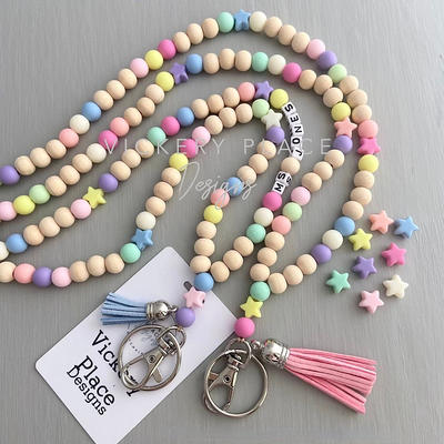 Teacher Lanyard Rainbow Silicone Beads Keychain Neck Strap Name ID Badge  Holder