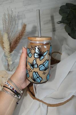 Butterflies Beer Can Glass Butterfly Iced Coffee Glass 