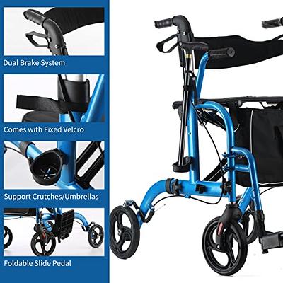 Heao Knee Walker with Shock Absorber for Foot Injuries, 10 inch All Terrain Wheels Knee Scooter with Phone Holder, Adjustable Height Blue
