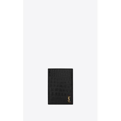 Saint Laurent Men's Tiny Cassandre Croc-Embossed Leather Passport Case
