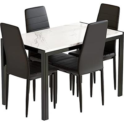 AWQM Faux Black Marble Dining Table with 4 Upholstered Chairs, 5-Piece  Dining Room Table Set for Small Space, Breakfast Table Bar Table and Chairs  Set