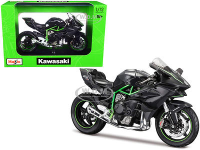 Kawasaki Ninja H2 R Black and Carbon with Plastic Display Stand 1