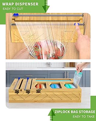 Bamboo Ziplock Bag Organizer | Foil and Plastic Wrap Organizer | Bamboo  6-in-1 Sandwich Bag Organizer Dispenser For Drawer, Wall | Kitchen Pantry