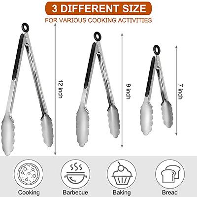 DAILY KISN 7+9+12 Stainless Steel Cooking Tongs with Silicone Tips