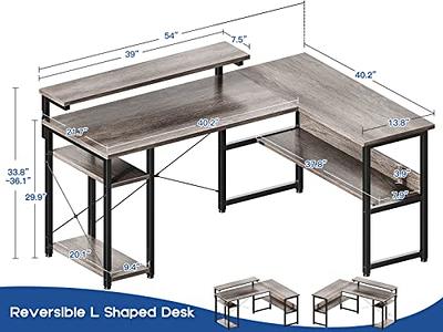 ODK L Shaped Desk with Monitor Stand, 54 Inch Home Office Desks with  Storage Printer Shelves, Reversible Corner Gaming Desk with Bookshelf for