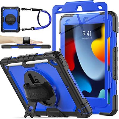 Case for 10.2-inch iPad 9th Generation 2021, Kids Shockproof Rugged Hybrid  360 Rotating Stand Cover with Hand Shoulder Strap/Pencil Holder 