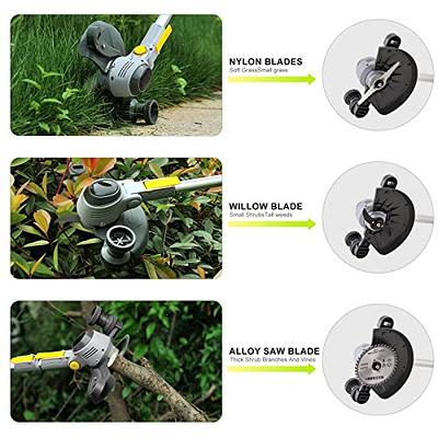 Cordless Weed Wacker String Trimmer, Electric Weed Eater Brush Cutter with  3 Types Blades, Adjustable Height Grass Trimmer/Edger for Garden and Yard