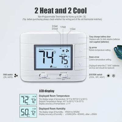 Aowel AW711-W Non-Programmable Thermostat for Home, up to 2 Heat/ 2 Cool,  with Room Temperature & Humidity Monitor, DIY Install, C-Wire Not Required  - Yahoo Shopping