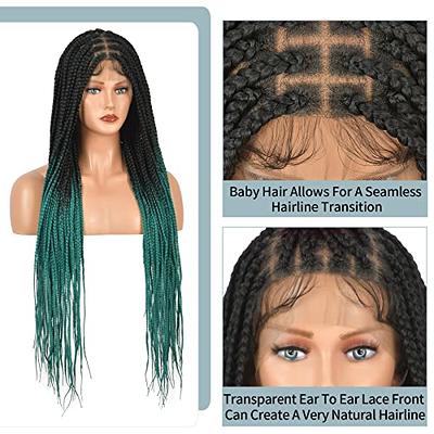 36 Box Braided Wigs for Women Knotless Braids Lace Frontal Wig With Baby  Hair Embroidery Full double Lace Front Braid Wig Synthetic Ombre Dark Bule