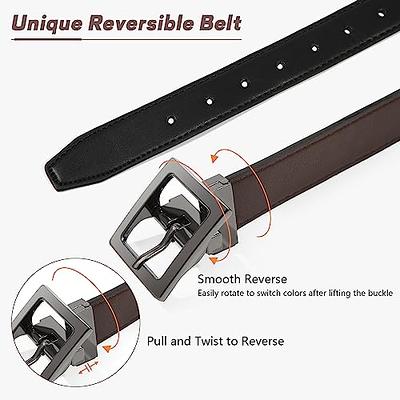 Jasgood Men's Belt, Leather Reversible Belt for Men Black and Brown Dress Belt Rotate Buckle, Great Gift for Men