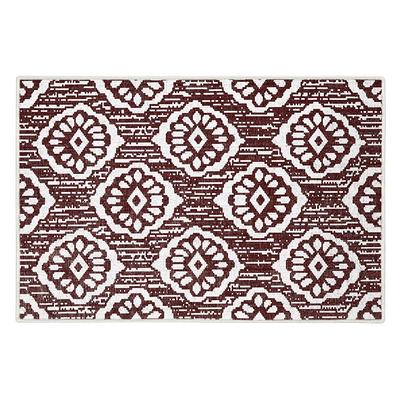 SUSSEXHOME Flower Cotton Maroon 2 ft. x 3 ft. Thin Non Slip Indoor