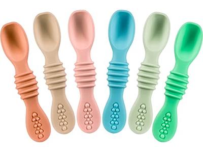 6 Pieces Silicone Baby Feeding Forks and Spoons Set Hot Safety First Stage  Self Feeding Supplies Mini Kids Utensils for Over 6 Months Babies Boy Girl