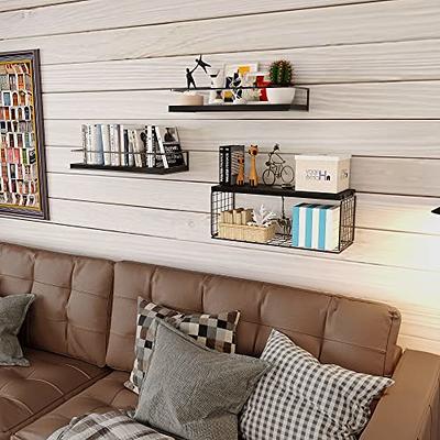 upsimples Floating Shelves for Wall Decor Storage, Black Wall Mounted  Shelves Set of 5, Sturdy Small Wood Shelves Hanging for Bedroom, Living  Room