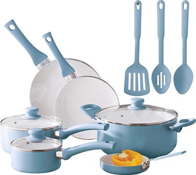 Spice BY TIA MOWRY Savory Saffron 7-Piece Ceramic Nonstick Aluminum Cookware  Set with Nylon Utensils in Teal 985118133M - The Home Depot