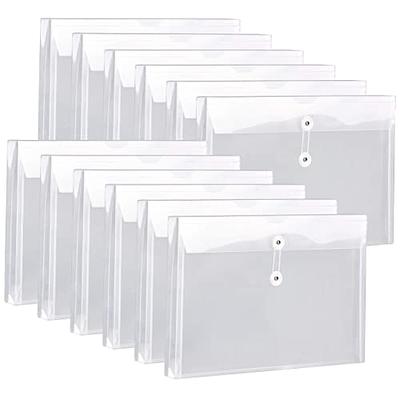 A4 Clear Plastic Envelopes Poly Envelopes Side Loading File Document Folders with String Tie Closure, 1-1/4 inch Expansion, Assorted Colors, 10 Pack