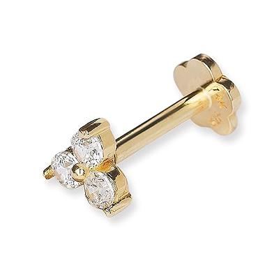 JewelryWeb - 14k Yellow Gold 18G Cubic Zirconia Trinity 3-Stone Conch  Tragus Helix Piercing Jewelry - 4mm - Flat Back Stud Earring - Internally  Threaded Labret - Hypoallergenic Non Tarnish - Yahoo Shopping