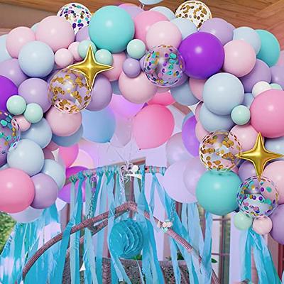 Blue Frozen Balloons Set - 60PCS 12 Inches Metallic Purple Blue White Latex  Balloons Snowflake Silver Confetti Balloon with Ribbons for Birthday 