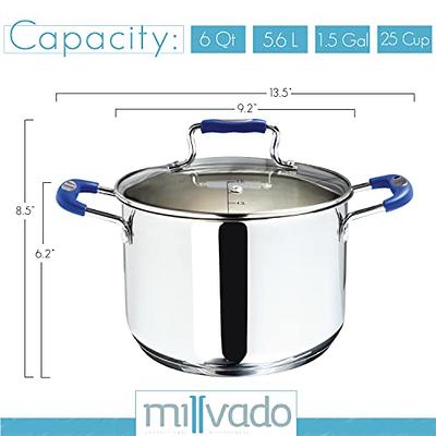 Millvado Stock Pot, 6 Quart Stainless Steel Pot, StockPot With