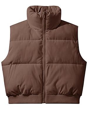 Women's Cropped Puffer Vest Sleeveless Padded Waistcoat Jacket Zip Up Gilet  Stand Collar Vest Coats