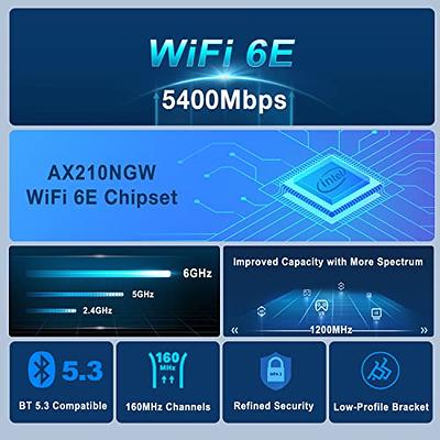 802.11AX WiFi 6E 5400Mbps PCIE WiFi Adapter with Bluetooth 5.2 for Windows  10/11 64bit Desktop PCs, 2.4GHz 574Mbps, 5GHz 2400Mbps, and 6GHz 2400Mbps