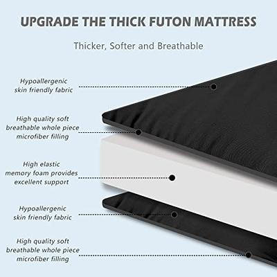 Futon Mattress, Padded Japanese Floor Mattress Quilted Bed Mattress Topper,  Extra Thick Folding Sleeping Pad, Black, Twin