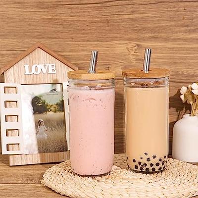 ZHFCGO Drinking Glass Cups with Bamboo Lids and Silicon Straws