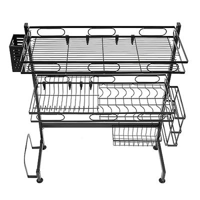 Qienrrae Dish Drying Rack, 2 Tier Large Rack and Drainboard Set with Swivel  Spout, Stainless Steel Drainer for Kitchen Counter Wine Glass Holder