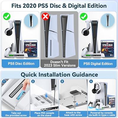  PS5 Stand and Cooling Station with RGB LED Controller Charging  Station for Playstation 5 Console, 2H Fast PS5 Controller Charger, PS5  Accessories with Cooling Fan, Headset Hook (Not Fit 2023 PS5