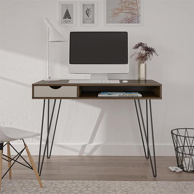 Bowery Hill Wood/Metal Home Office Rectangular Writing Desk in Dark  Oak/Black