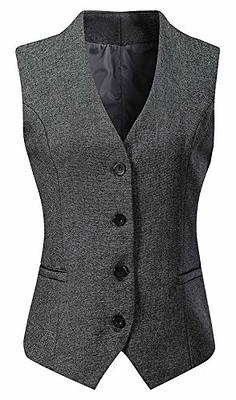 Vocni Women's Fully Lined 4 Button V-Neck Economy Dressy Suit Vest  Waistcoat ,Black,US M ,(Asian 3XL)