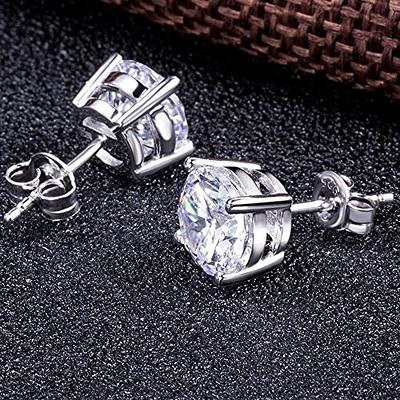 Mens Real Solid 925 Silver Iced CZ Hip Hop Earrings Stud 14k Gold Aretes  Hombre