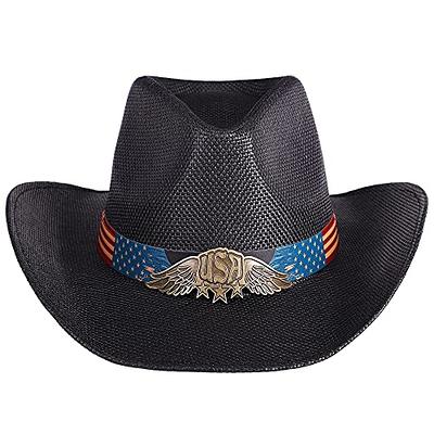 Livingston Men & Women's Woven Straw Cowboy Hat w/Hat Band A-blue