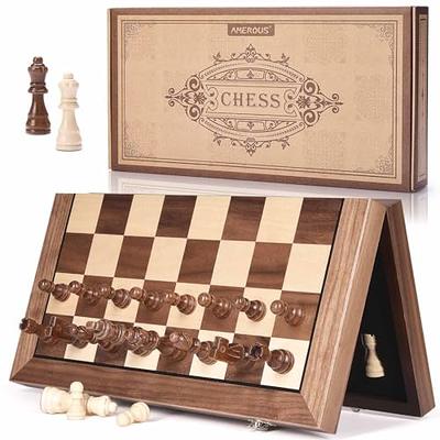 AMEROUS 15 Inches Magnetic Wooden Chess Set with 2 Extra Queens