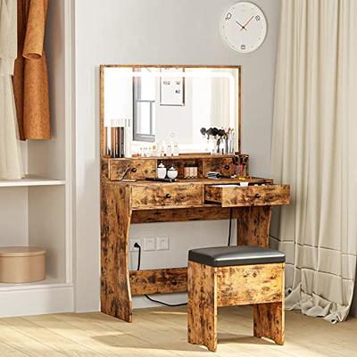 43.3 Modern Vanity Table Set With Flip-up Mirror, Led Lights And