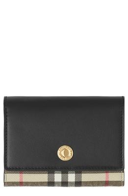 Check and Leather Continental Wallet in Dark Birch Brown - Women