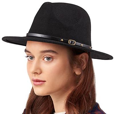 LADYBRO Fedora Hats for Women Wide Brim Hat, Incld 3 Decor Belts