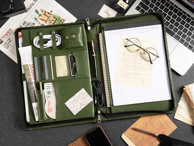 Vegan Leather Portfolio With Clipboard Folder, Green Ipad Pouch