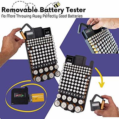 The Battery Organizer Battery Storage Case with Hinged Clear Cover,  Includes a Removable Battery Tester, Holds 180 Batteries Various Sizes Blue.