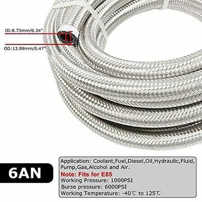 6AN 20Feet Stainless Steel Nylon Braided Fuel Line Hose Oil Gas