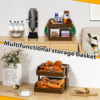 Fruit Basket, 2 Tier Bamboo Vegetables Countertop Bowl Storage With Banana  Hanger, Detachable Bread, Snacks Baskets Holder Large Capacity Fruit Tray