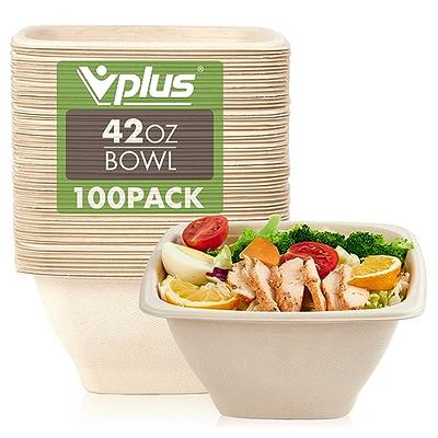 [150 Pack] 16 oz Compostable Paper Bowls with Lids Heavy-Duty Disposable Bowls, Eco-Friendly Natural Bagasse Unbleached, Hot or Cold Use, 100%