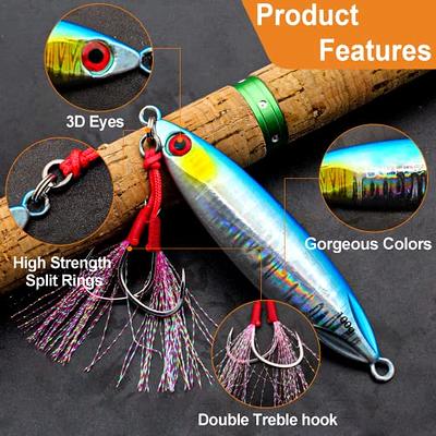  FREGITO Fishing Jigs Vertical Saltwater Jigs Vertical Jigging  Spoon Fishing Tuna Lures Boat Fishing Artificial Lures for Tuna, Grouper,  Dogtooth, Snapper, Bass, Salmon 3pcs-100g Luminous with Hook : Sports 