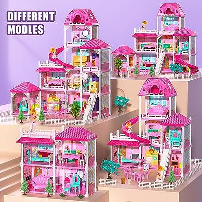 Doll House, Dream Doll House Furniture Pink Girl Toys, 4 Stories 10 Rooms  Dollhouse with 2 Princesses Slide Accessories, Toddler Playhouse Gift for